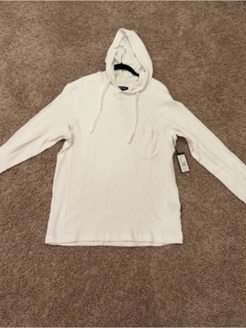 Kenneth Cole White Ribbed Henley Hoodie
